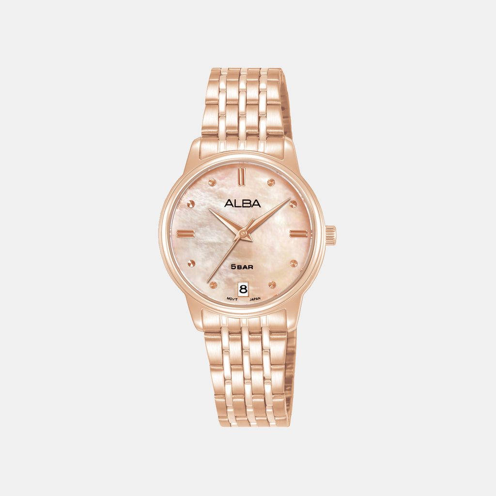 Active Women Quartz Mother Of Pearl Dial Analog Stainless Steel Watch AG8Q72X1