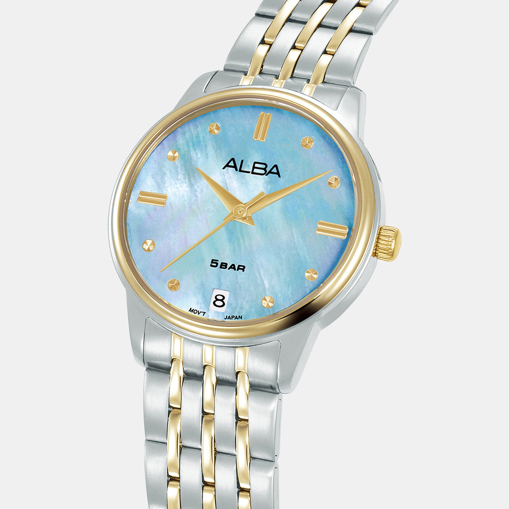 Active Women Quartz Mother Of Pearl Dial Analog Stainless Steel Watch AG8Q75X1