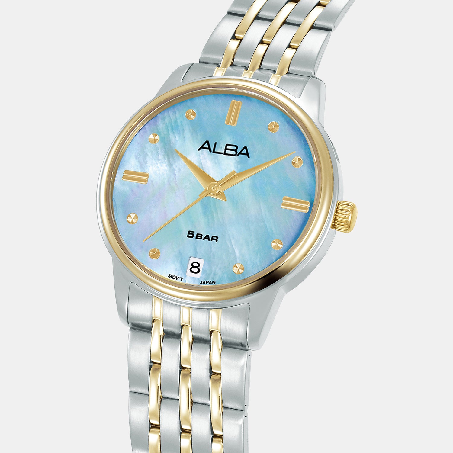 Active Women Quartz Mother Of Pearl Dial Analog Stainless Steel Watch AG8Q75X1