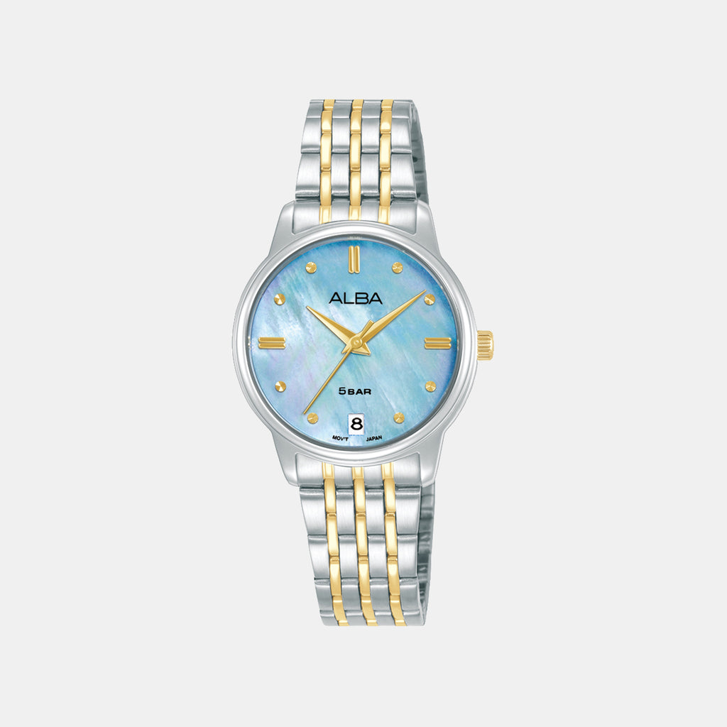 Active Women Quartz Mother Of Pearl Dial Analog Stainless Steel Watch AG8Q75X1
