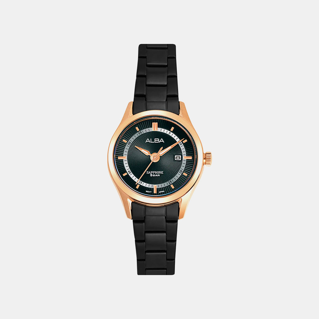 Women Quartz Black Dial Analog Stainless Steel Watch AH7BP8X1