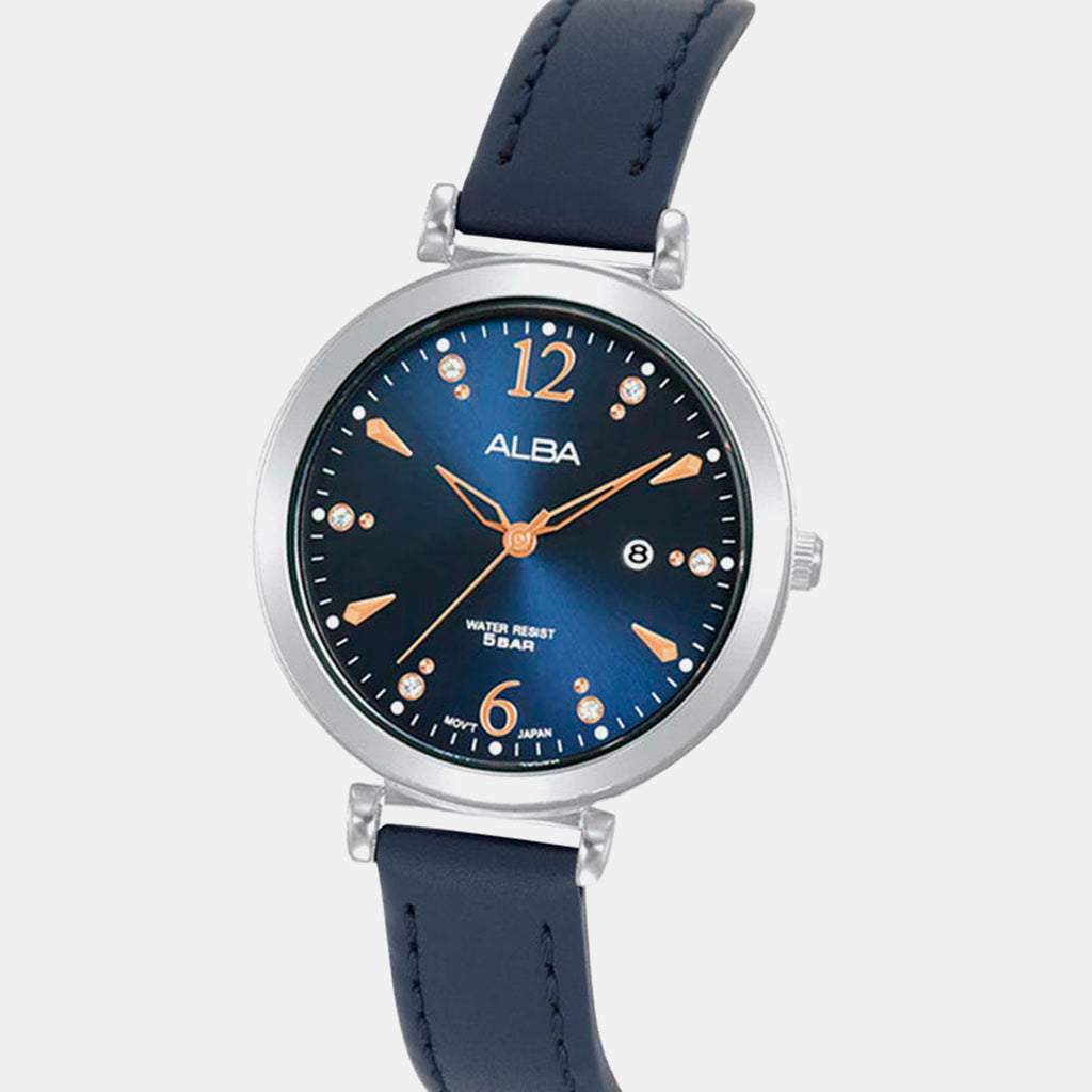 Fashion Women Quartz Blue Dial Analog Leather Watch AH7BW9X1