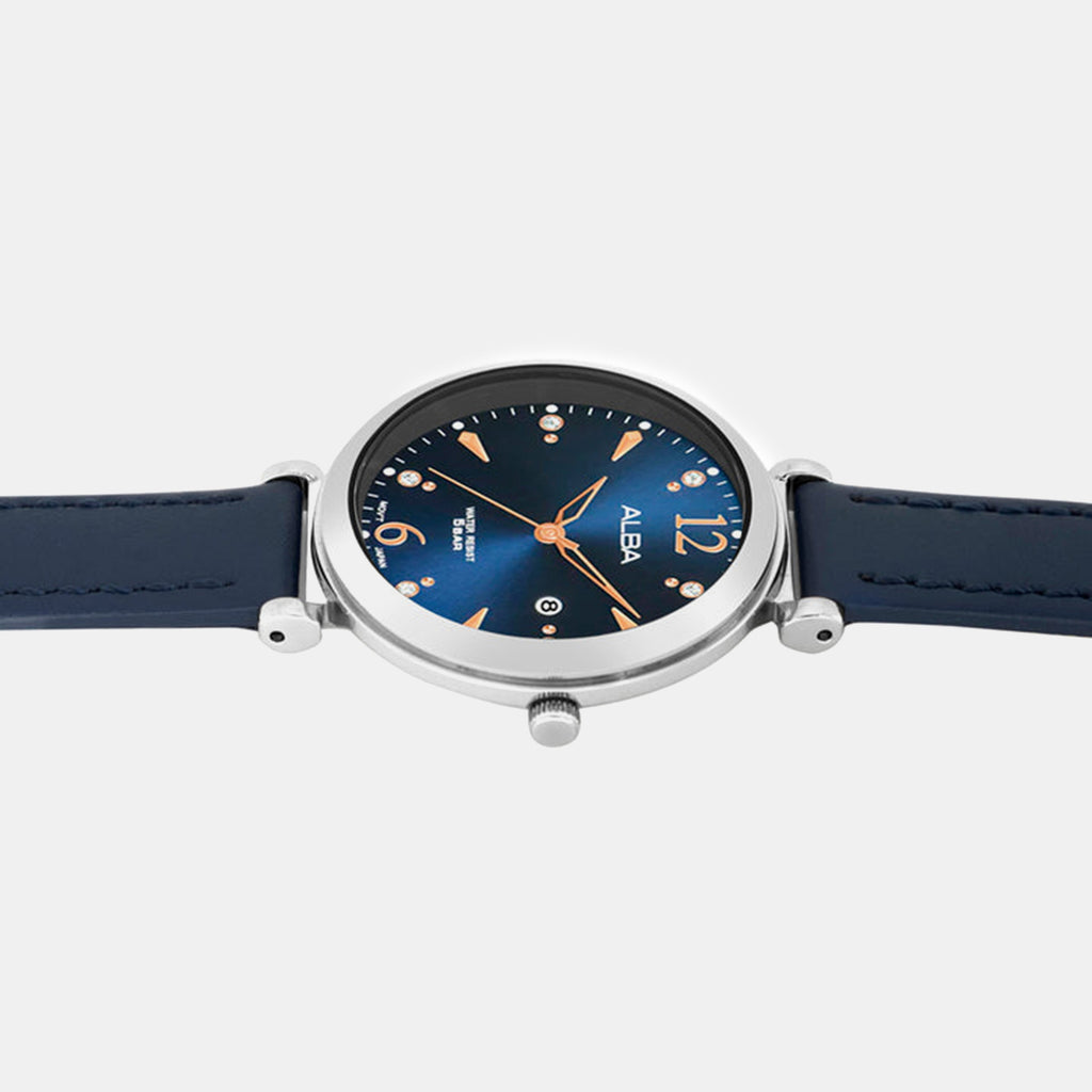 Fashion Women Quartz Blue Dial Analog Leather Watch AH7BW9X1