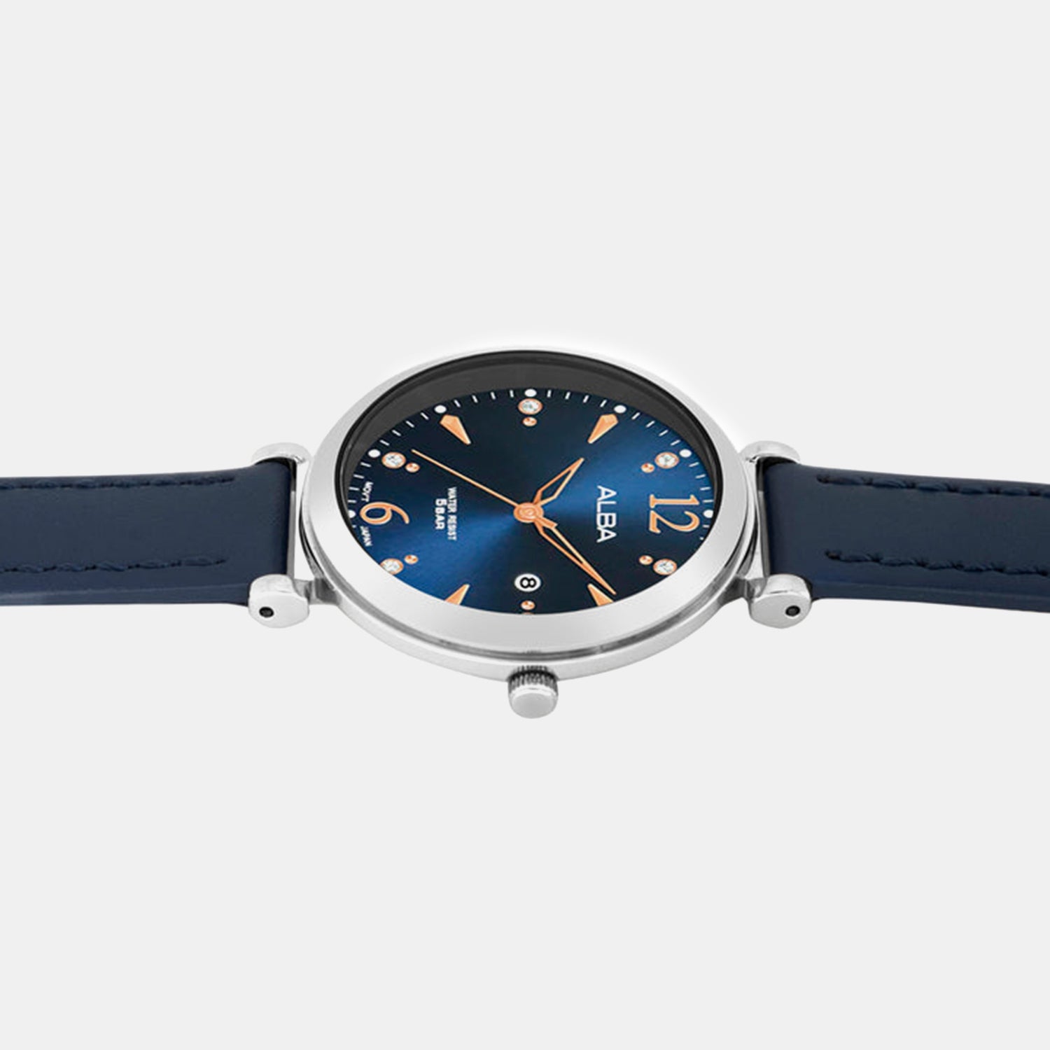 Fashion Women Quartz Blue Dial Analog Leather Watch AH7BW9X1