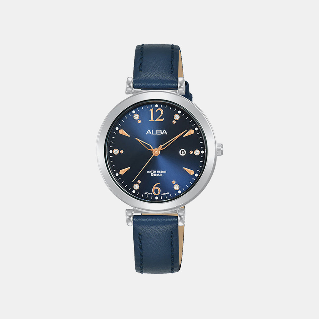 Fashion Women Quartz Blue Dial Analog Leather Watch AH7BW9X1