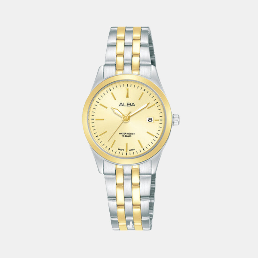 Gleaming Women Quartz Gold Dial Analog Stainless Steel Watch AH7CE8X1