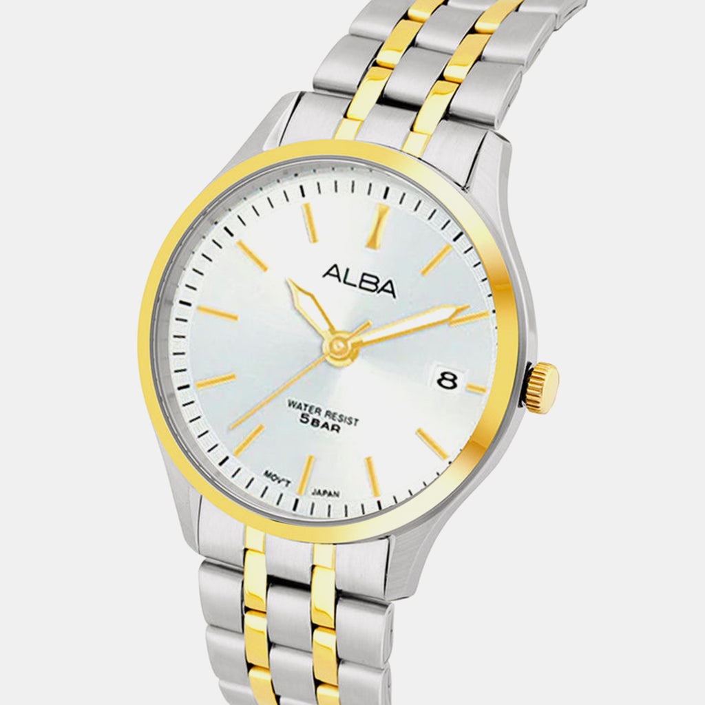 Women Quartz Silver Dial Analog Stainless Steel Watch AH7CF0X1