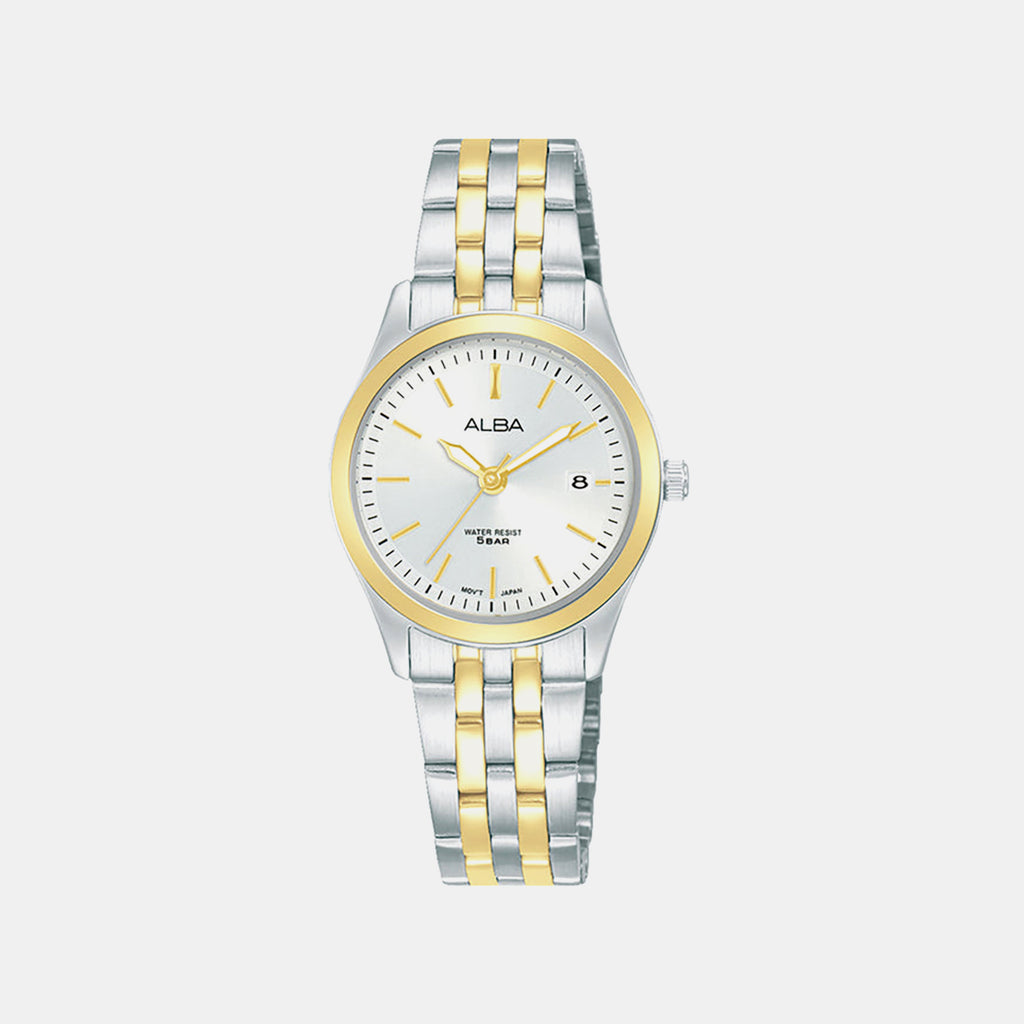 Women Quartz Silver Dial Analog Stainless Steel Watch AH7CF0X1