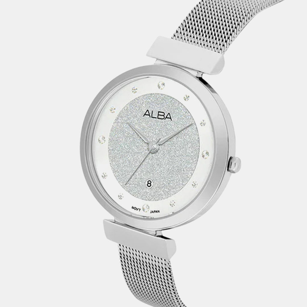 Men Quartz Silver Dial Analog Mesh Watch AH7CG9X1