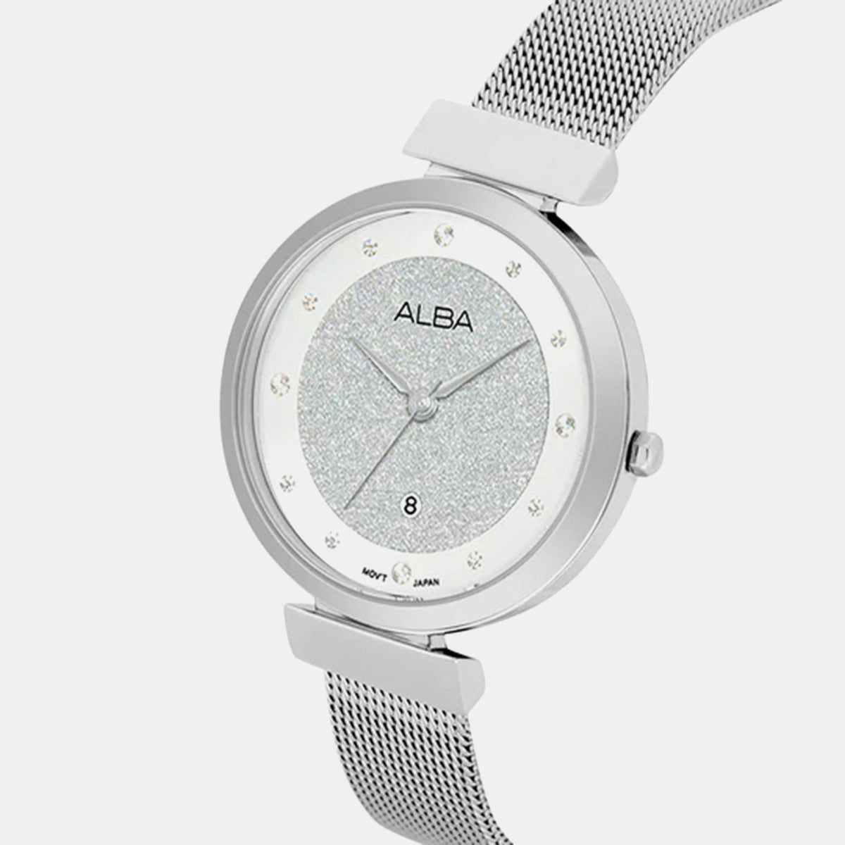 Fashion Women Quartz Silver Dial Analog Mesh Watch AH7CG9X1