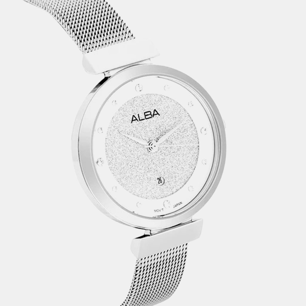 Men Quartz Silver Dial Analog Mesh Watch AH7CG9X1