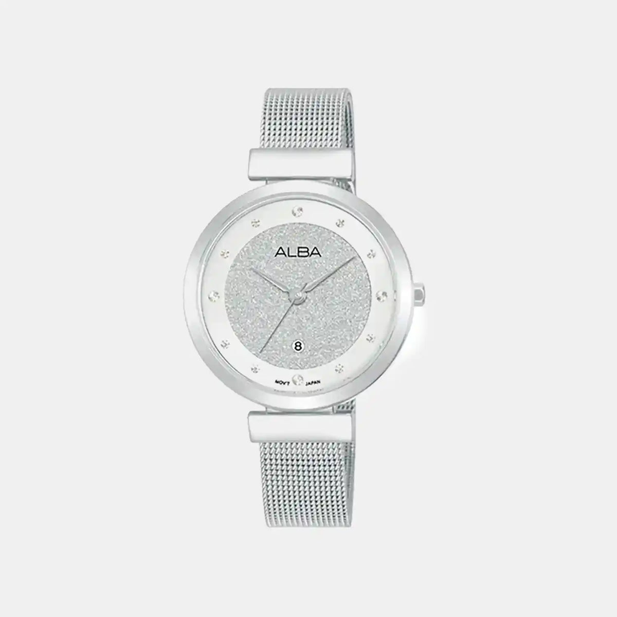 Fashion Women Quartz Silver Dial Analog Mesh Watch AH7CG9X1