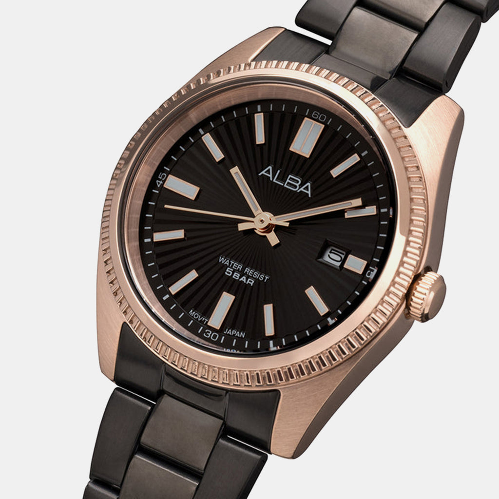Women Quartz Black Dial Analog Stainless Steel Watch AH7CW4X1