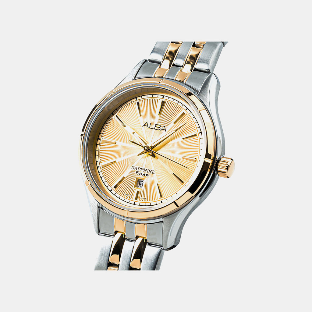 Prestige Women Quartz Gold Dial Analog Stainless Steel Watch AH7CY2X1