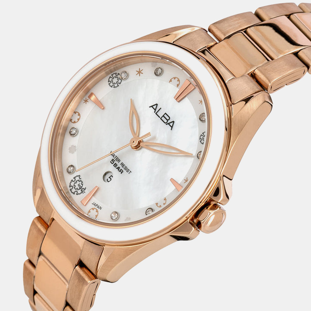 Fashion Women Quartz Mother Of Pearl Dial Analog Stainless Steel Watch AH7DV0X1