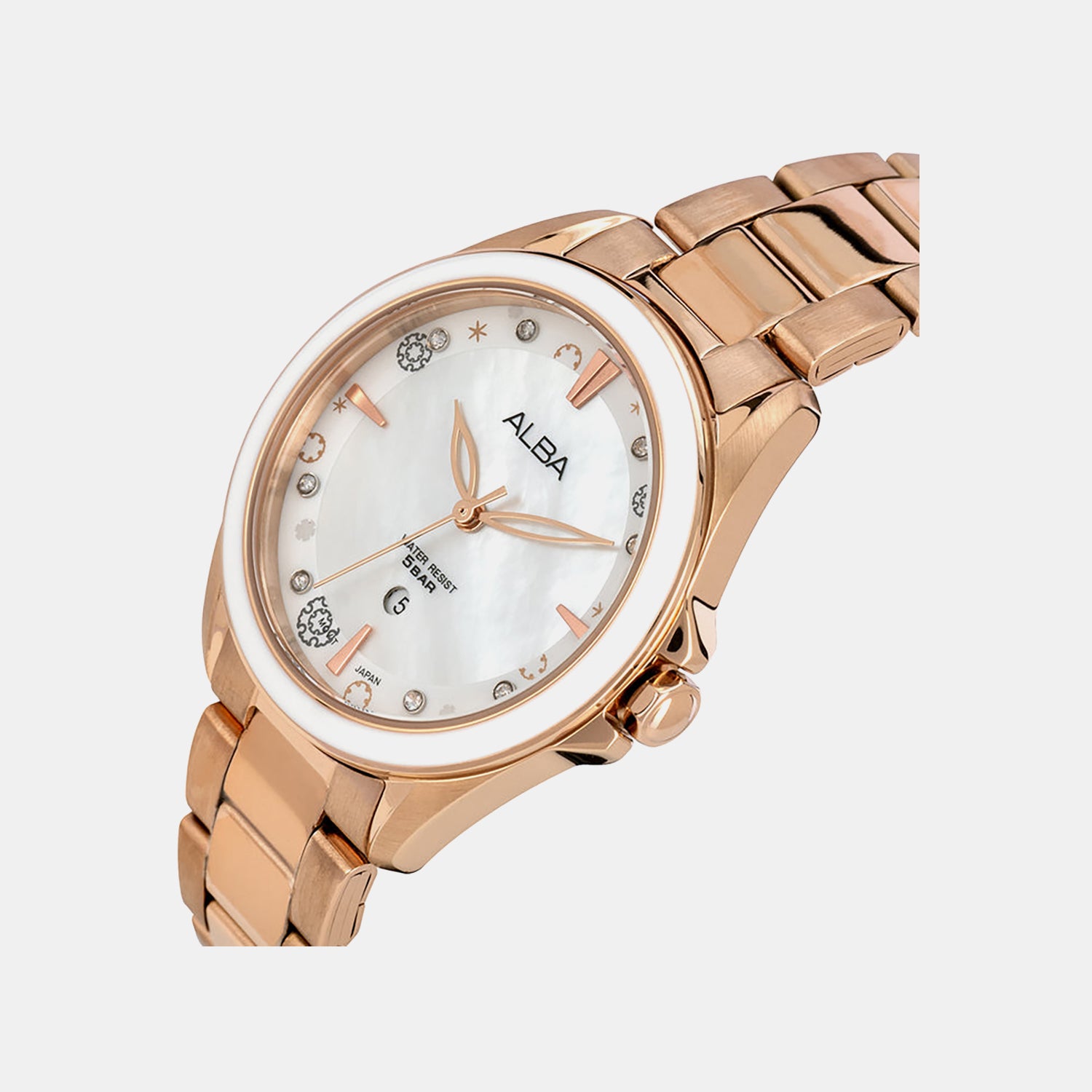 Fashion Women Quartz Mother Of Pearl Dial Analog Stainless Steel Watch AH7DV0X1