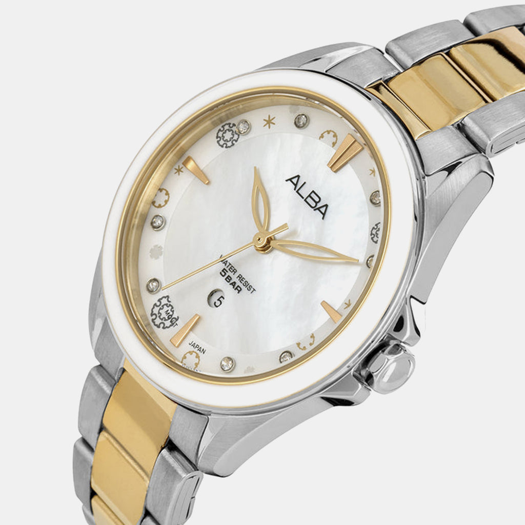 Fashion Women Quartz Mother Of Pearl Dial Analog Stainless Steel Watch AH7DV3X1
