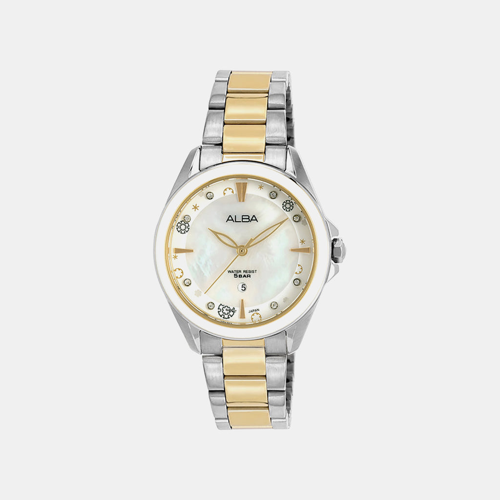 Fashion Women Quartz Mother Of Pearl Dial Analog Stainless Steel Watch AH7DV3X1
