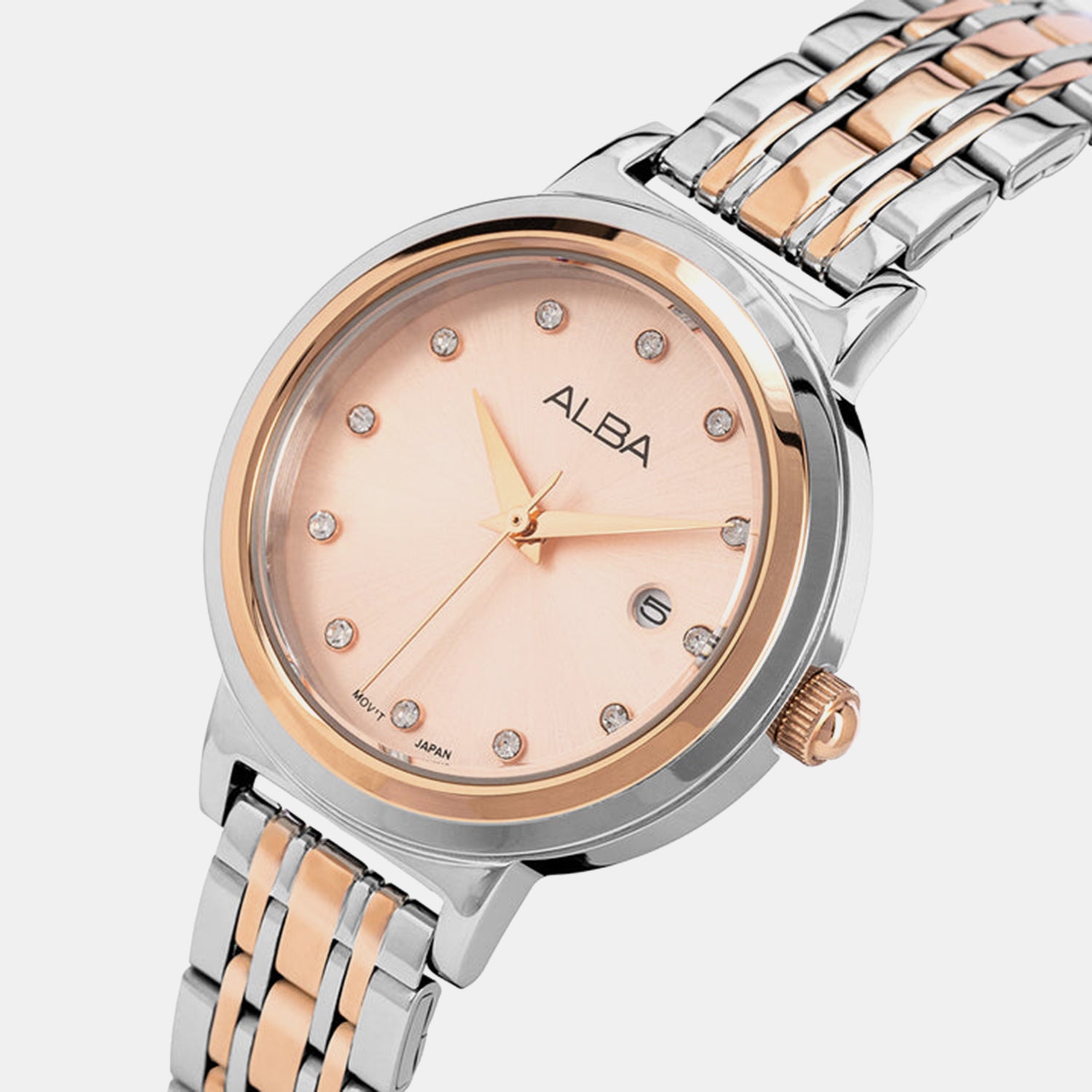 Fashion Women Quartz Peach Dial Analog Stainless Steel Watch AH7EA2X1