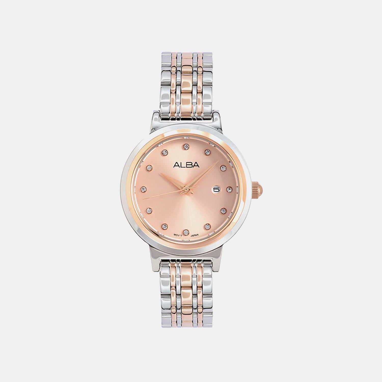 Fashion Women Quartz Peach Dial Analog Stainless Steel Watch AH7EA2X1