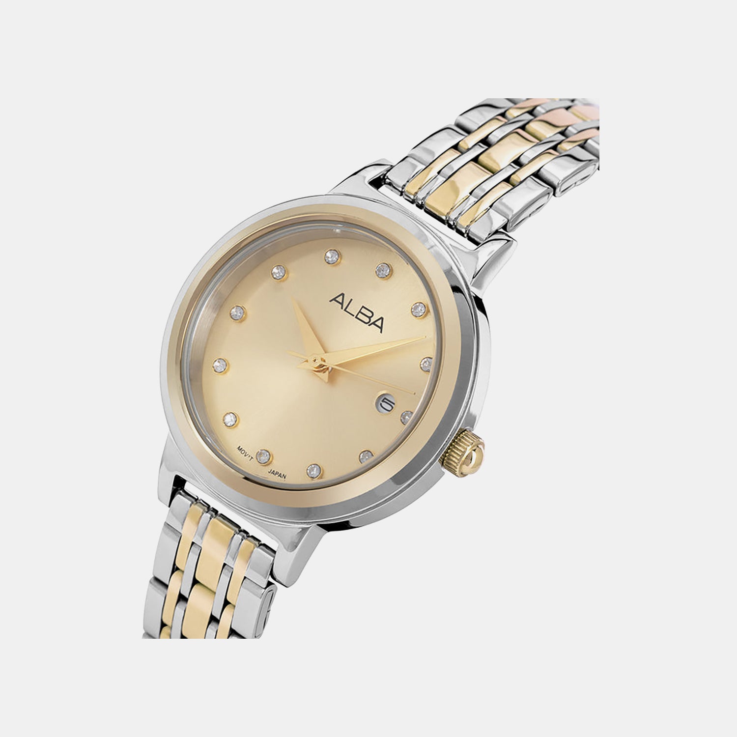 Fashion Women Quartz Champagne Dial Analog Stainless Steel Watch AH7EA4X1