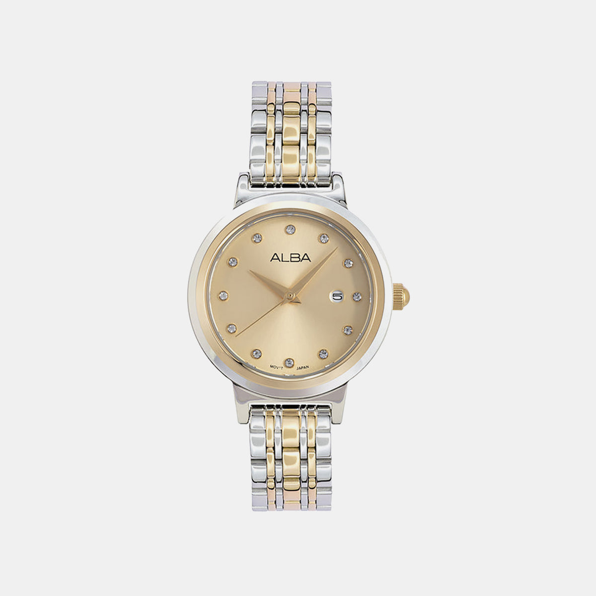 Fashion Women Quartz Champagne Dial Analog Stainless Steel Watch AH7EA4X1