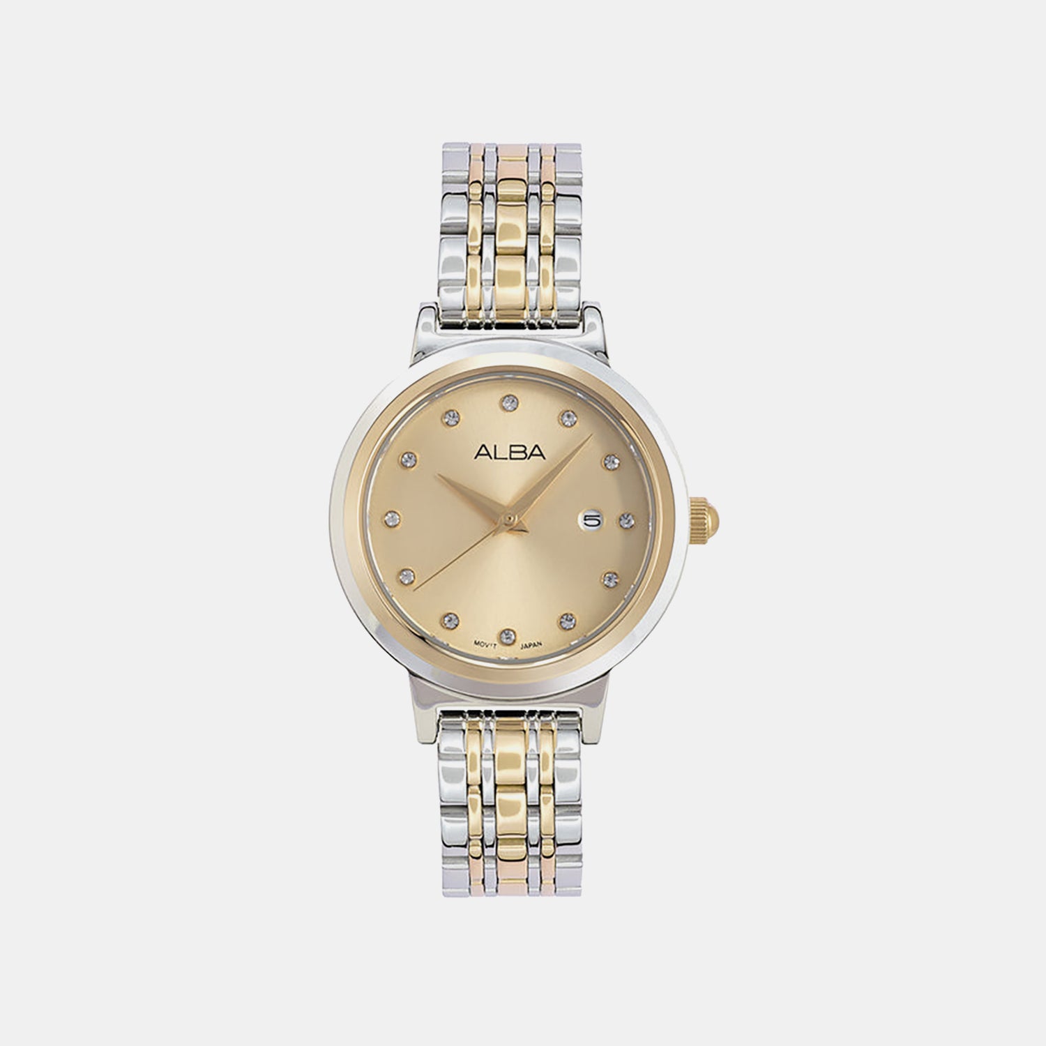 Fashion Women Quartz Champagne Dial Analog Stainless Steel Watch AH7EA4X1