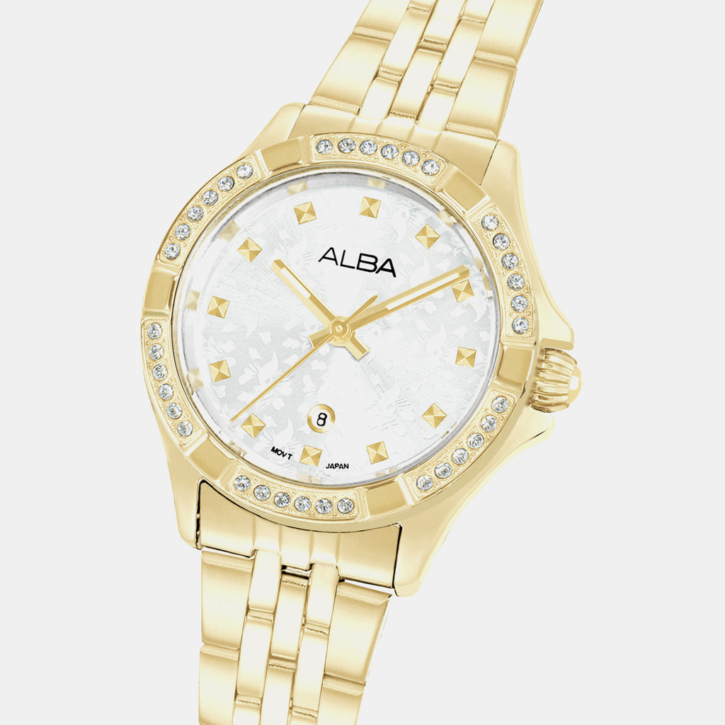 Women Quartz Silver Dial Analog Stainless Steel Watch AH7ED6X1