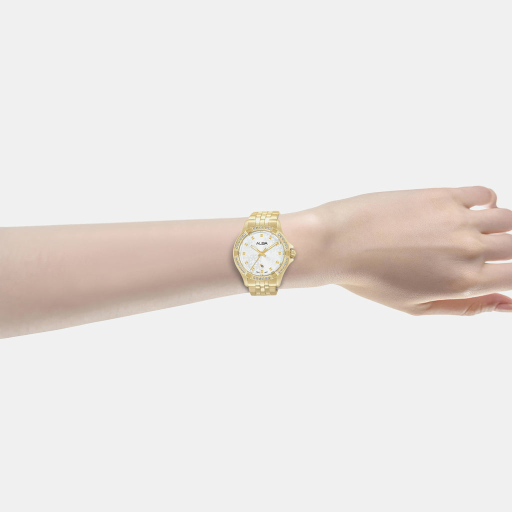 Women Quartz Silver Dial Analog Stainless Steel Watch AH7ED6X1