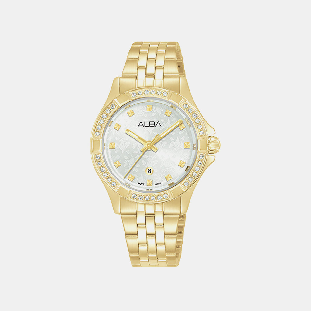 Women Quartz Silver Dial Analog Stainless Steel Watch AH7ED6X1