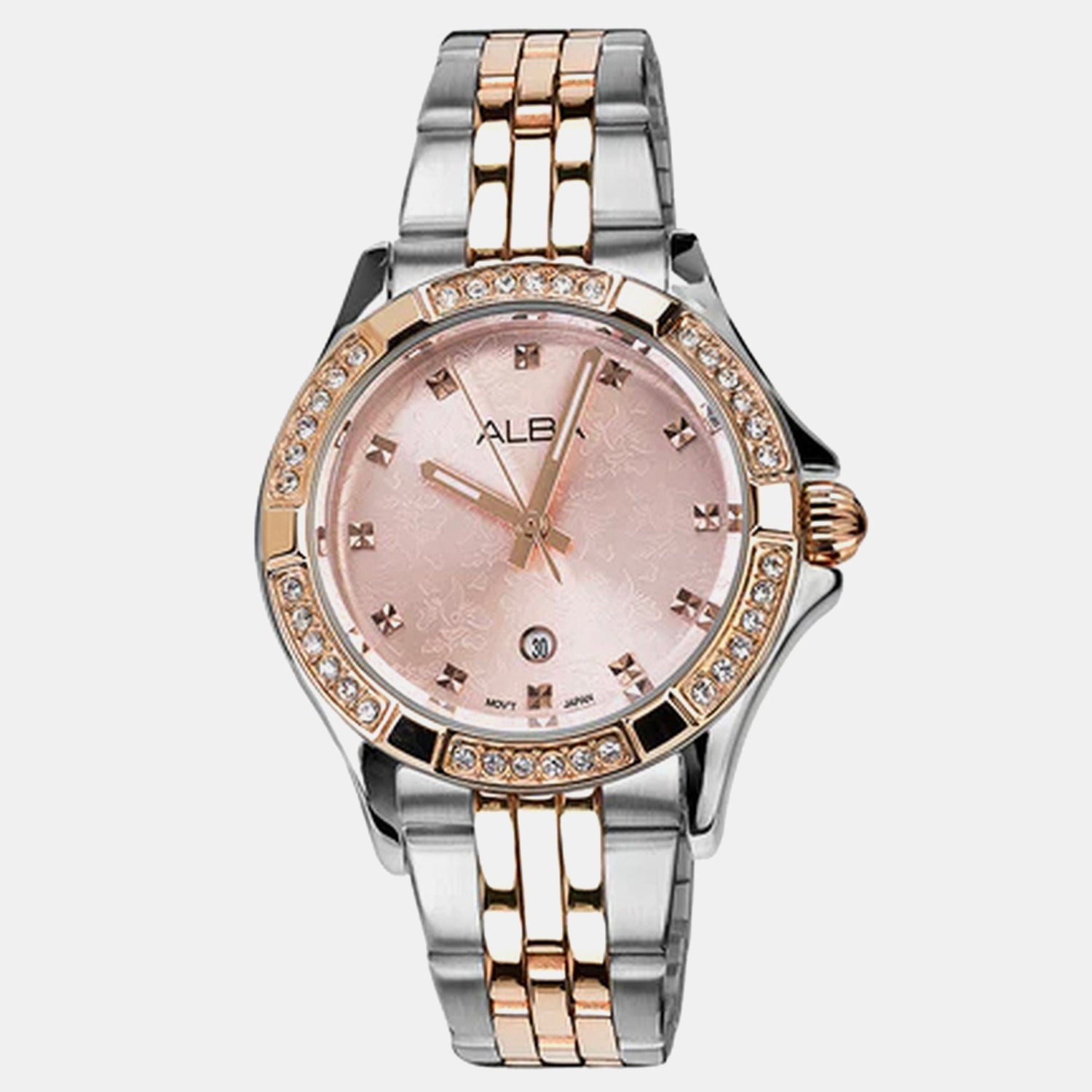Women Quartz Pink Dial Analog Stainless Steel Watch AH7ED8X1