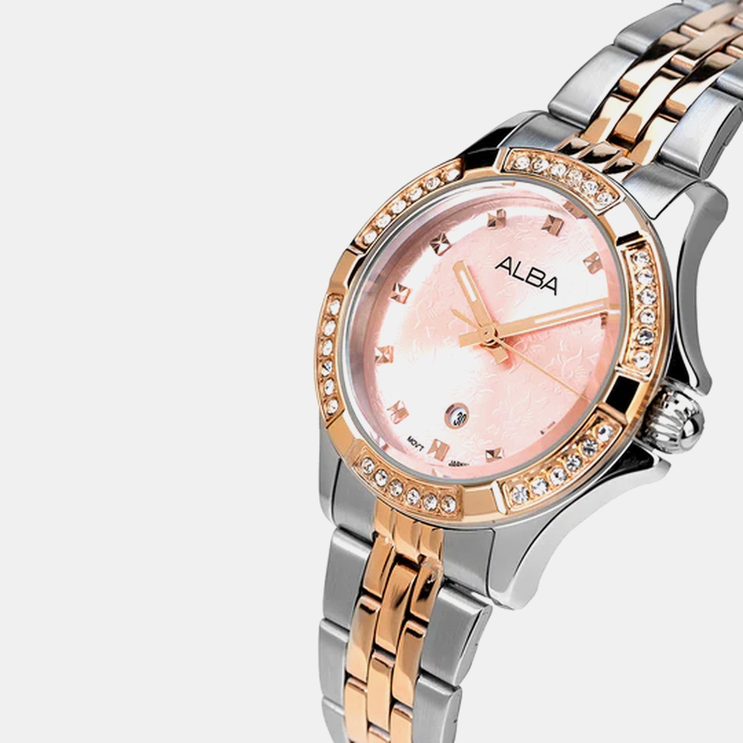 Women Quartz Pink Dial Analog Stainless Steel Watch AH7ED8X1