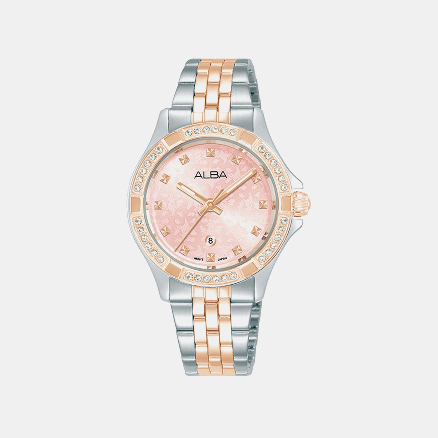 Women Quartz Pink Dial Analog Stainless Steel Watch AH7ED8X1