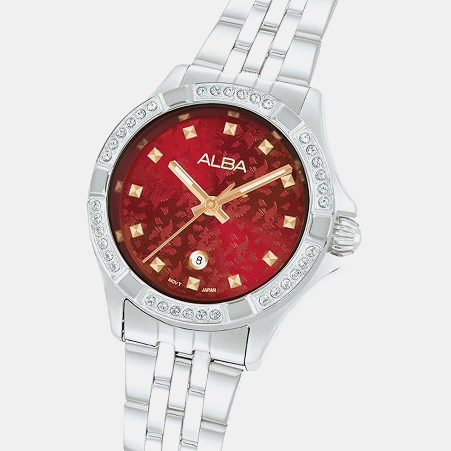 Men Quartz Red Dial Analog Stainless Steel Watch AH7EE1X1
