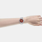 Men Quartz Red Dial Analog Stainless Steel Watch AH7EE1X1