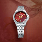 Men Quartz Red Dial Analog Stainless Steel Watch AH7EE1X1