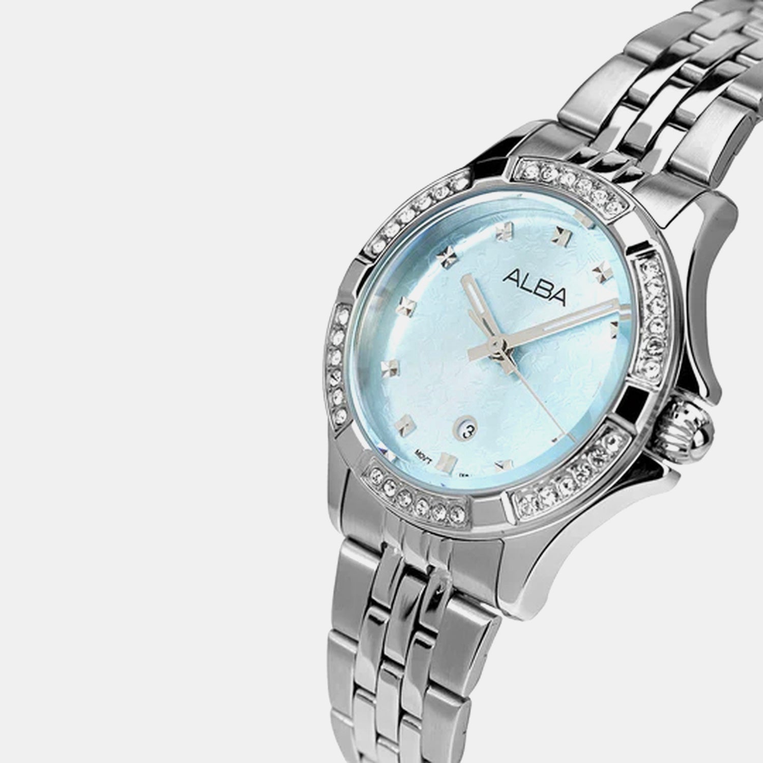 Women Quartz Blue Dial Analog Stainless Steel Watch AH7EE3X1