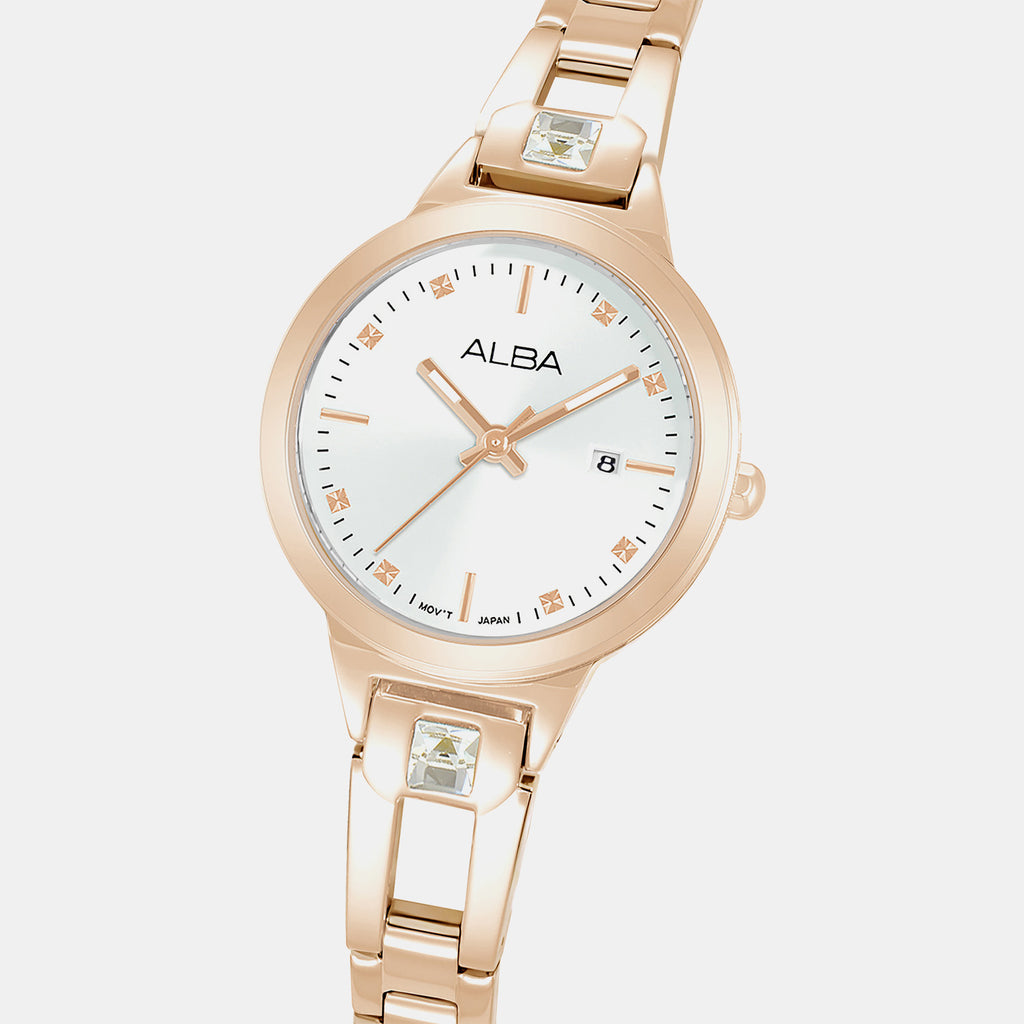 Women Quartz Silver Dial Analog Stainless Steel Watch AH7EH4X1