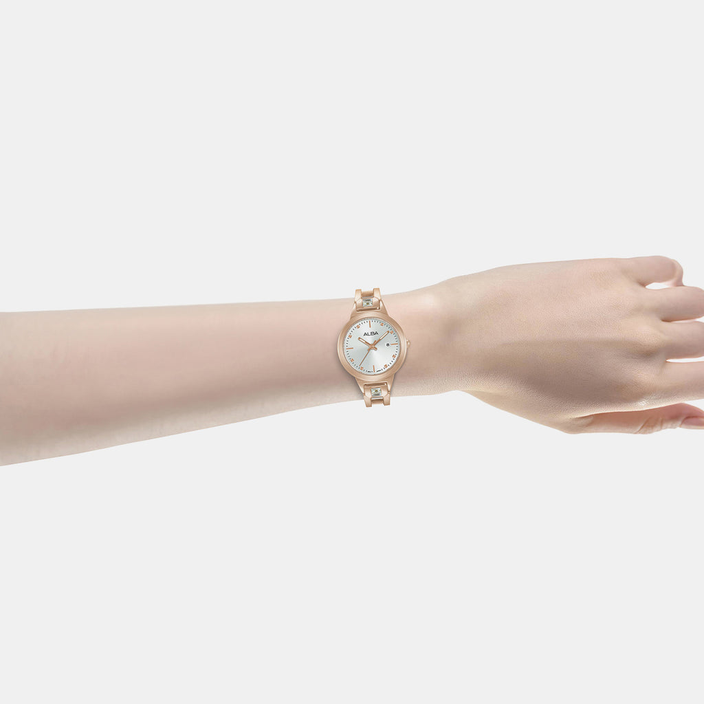 Women Quartz Silver Dial Analog Stainless Steel Watch AH7EH4X1