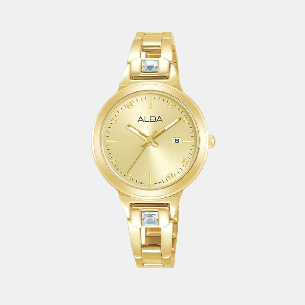 Women Quartz Gold Dial Analog Stainless Steel Watch AH7EH6X1