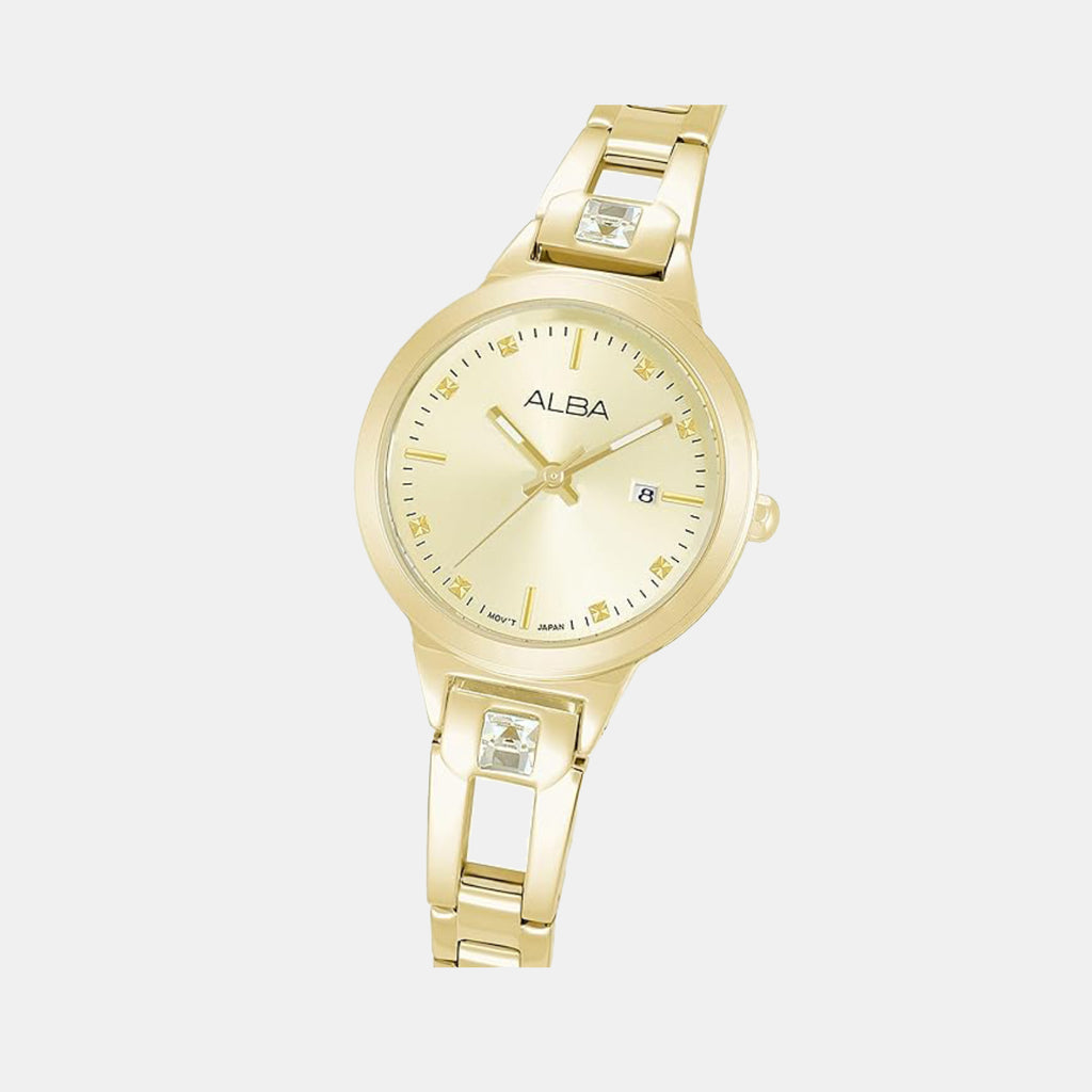 Women Quartz Gold Dial Analog Stainless Steel Watch AH7EH6X1
