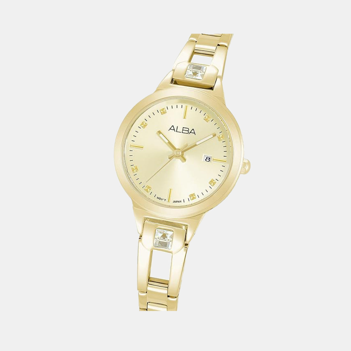 Fashion Women Quartz Gold Dial Analog Stainless Steel Watch AH7EH6X1