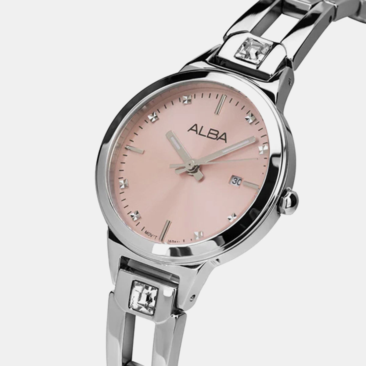 Fashion Women Quartz Pink Dial Analog Stainless Steel Watch AH7EJ3X1