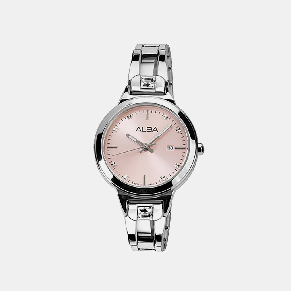 Women Quartz Pink Dial Analog Stainless Steel Watch AH7EJ3X1