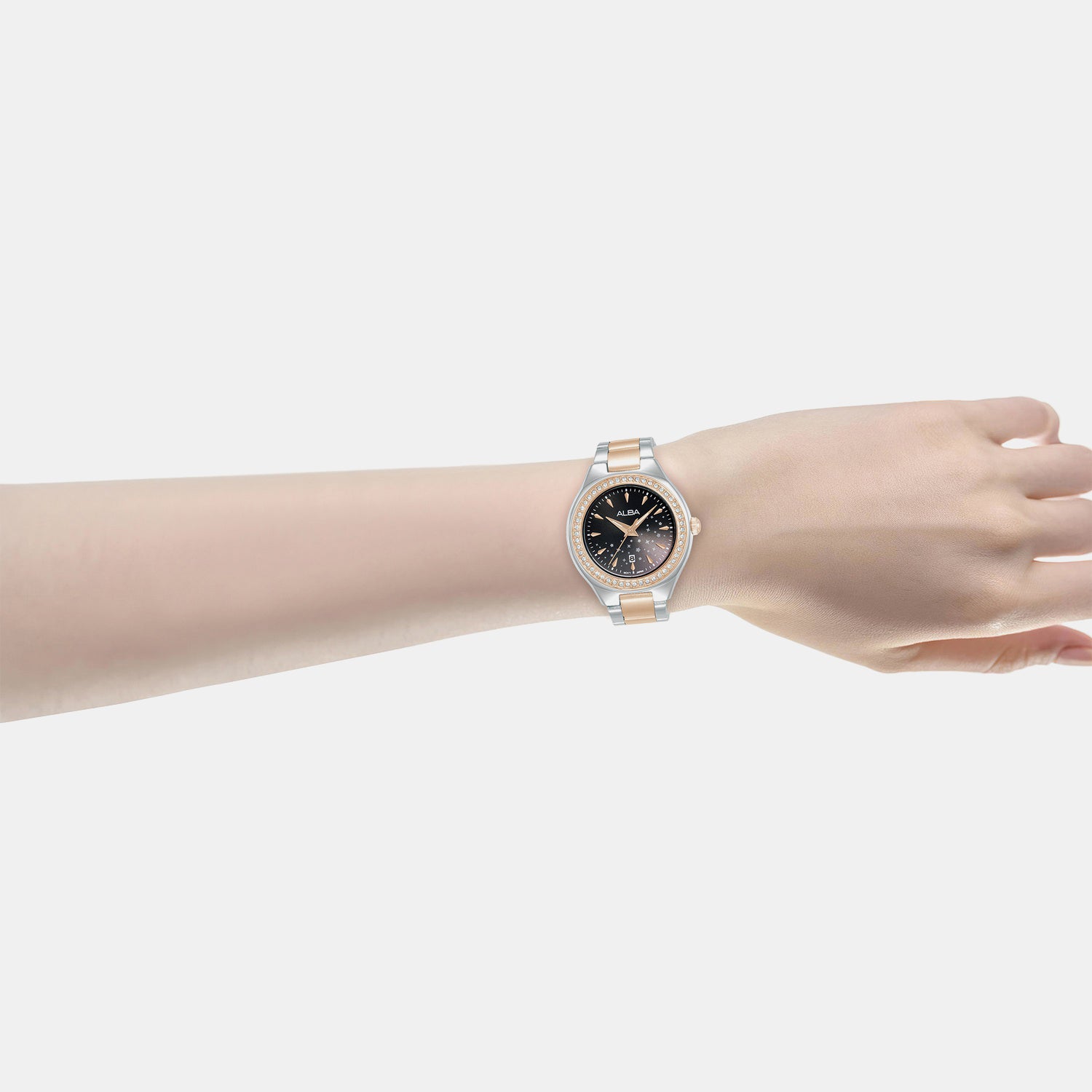 Stardust Elegance Women Quartz Black Dial Analog Steel Watch AH7ET6X1