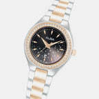 Stardust Elegance Women Quartz Black Dial Analog Stainless Steel Watch AH7ET6X1