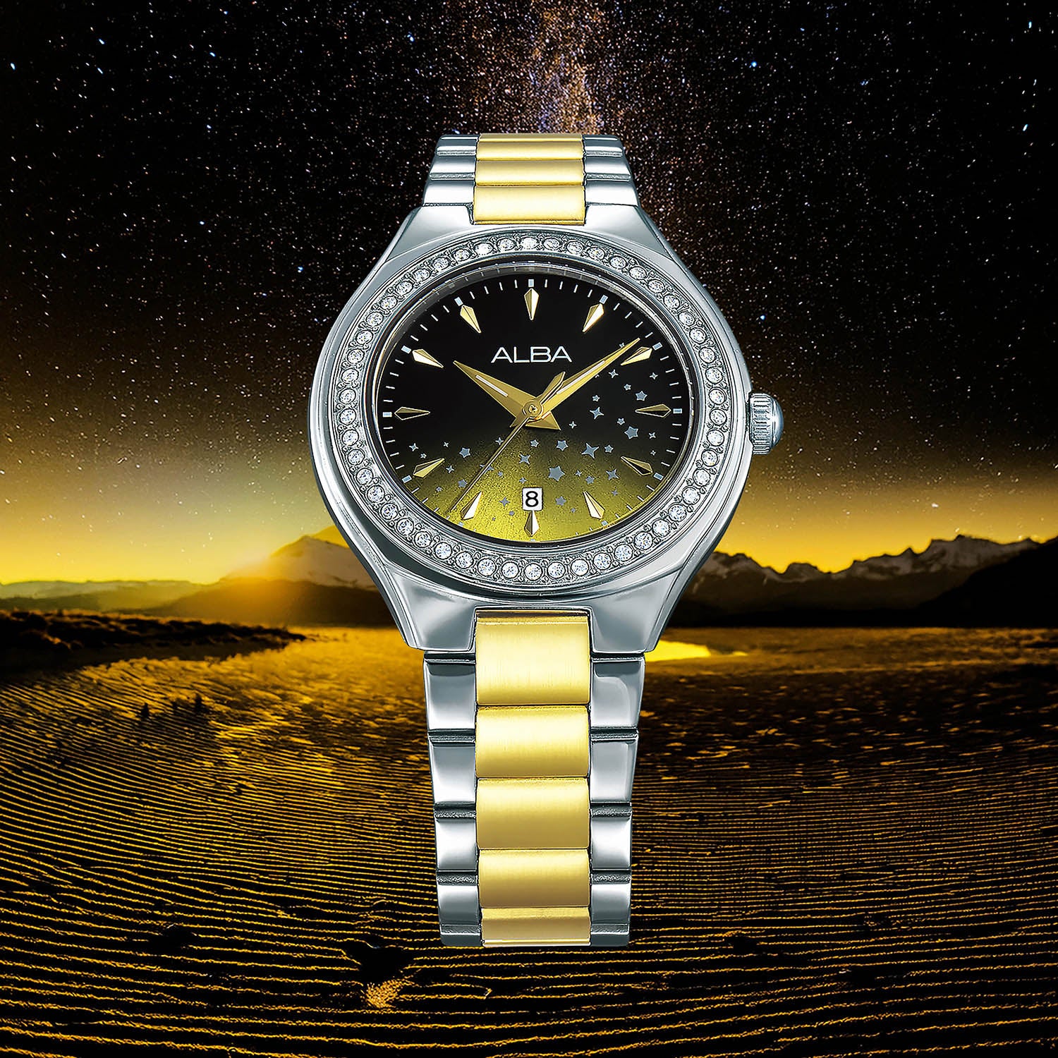 Fashion Women Quartz Multicolour Dial Analog Stainless Steel Watch AH7ET7X1