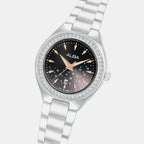 Fashion Women Quartz Black Dial Analog Stainless Steel Watch AH7ET9X1