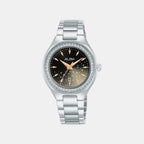 Fashion Women Quartz Black Dial Analog Stainless Steel Watch AH7ET9X1