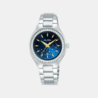 Women Quartz Blue Dial Analog Stainless Steel Watch AH7EU1X1